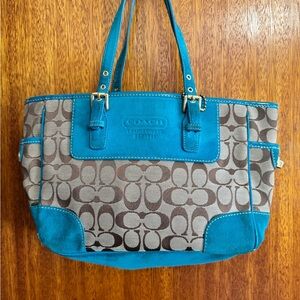 Coach Teal and Gray Signature Tote Bag